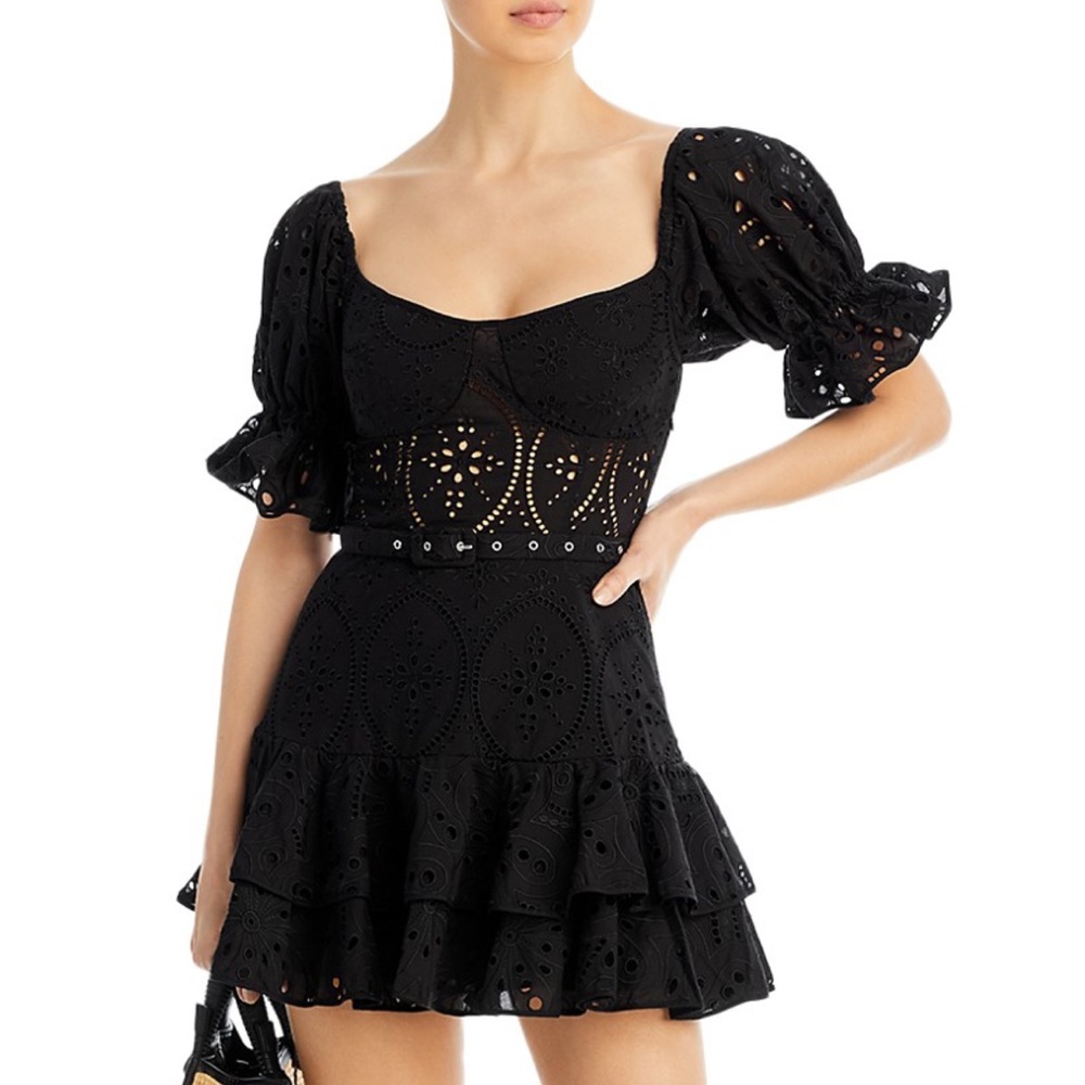 Charo Ruiz Black Eyelet Mini Dress